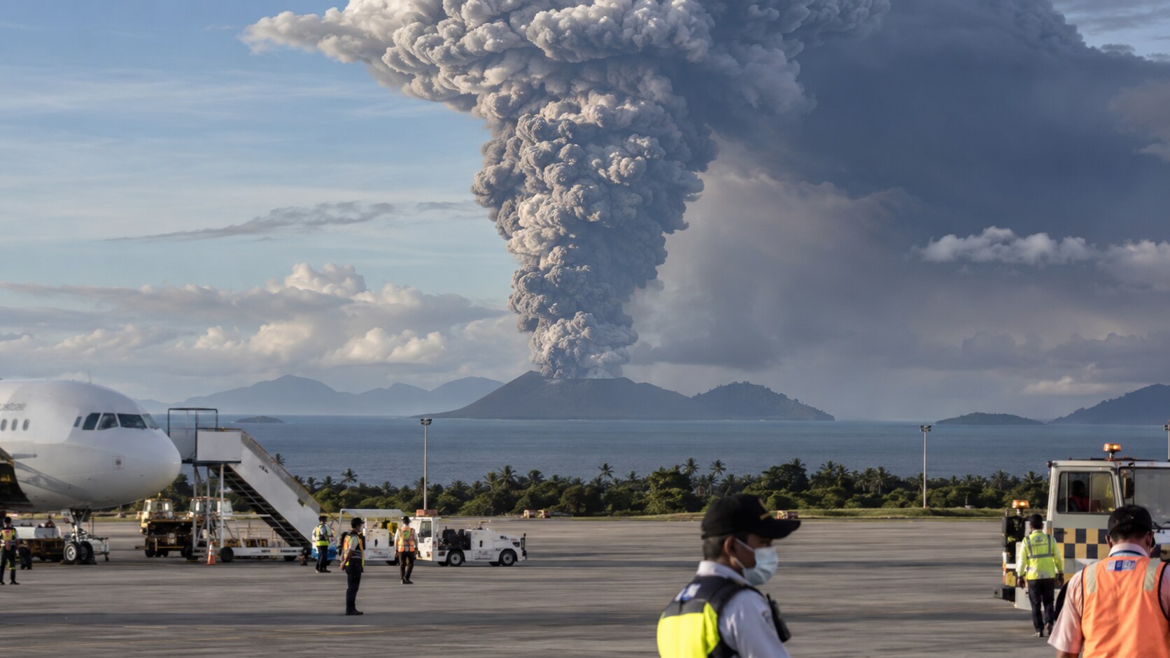 El volcán Anak Krakatau expulsa ceniza cerca de un aeropuerto de Indonesia