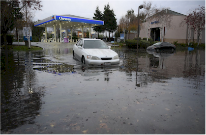 Ilustración editorial de inundaciones y tormentas en California