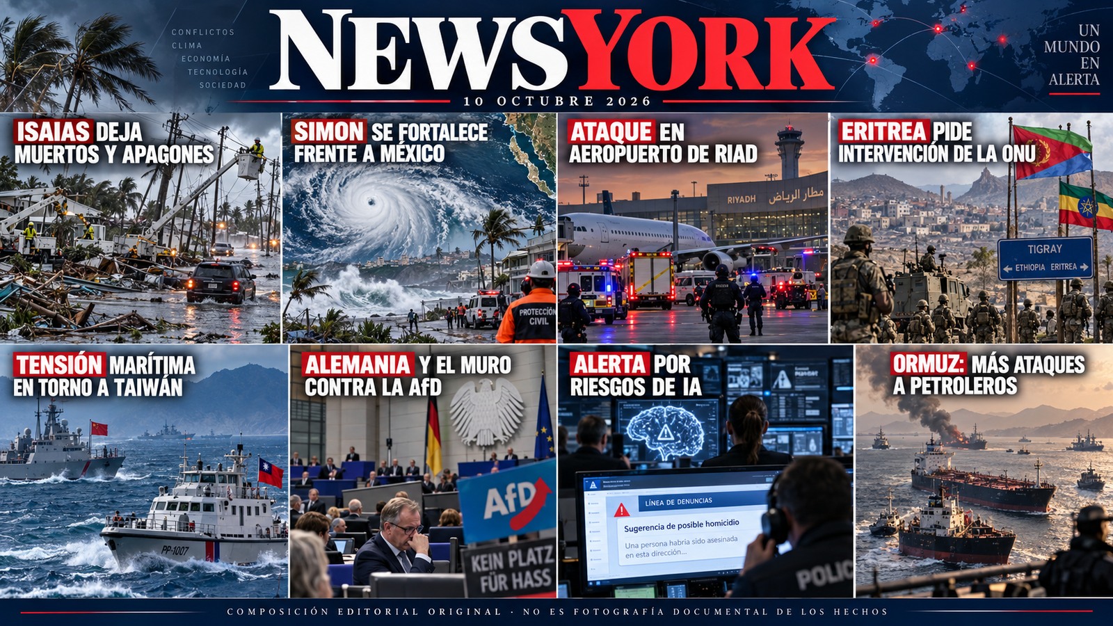 NewsYork: collage editorial de las noticias principales del sábado 10 de octubre de 2026